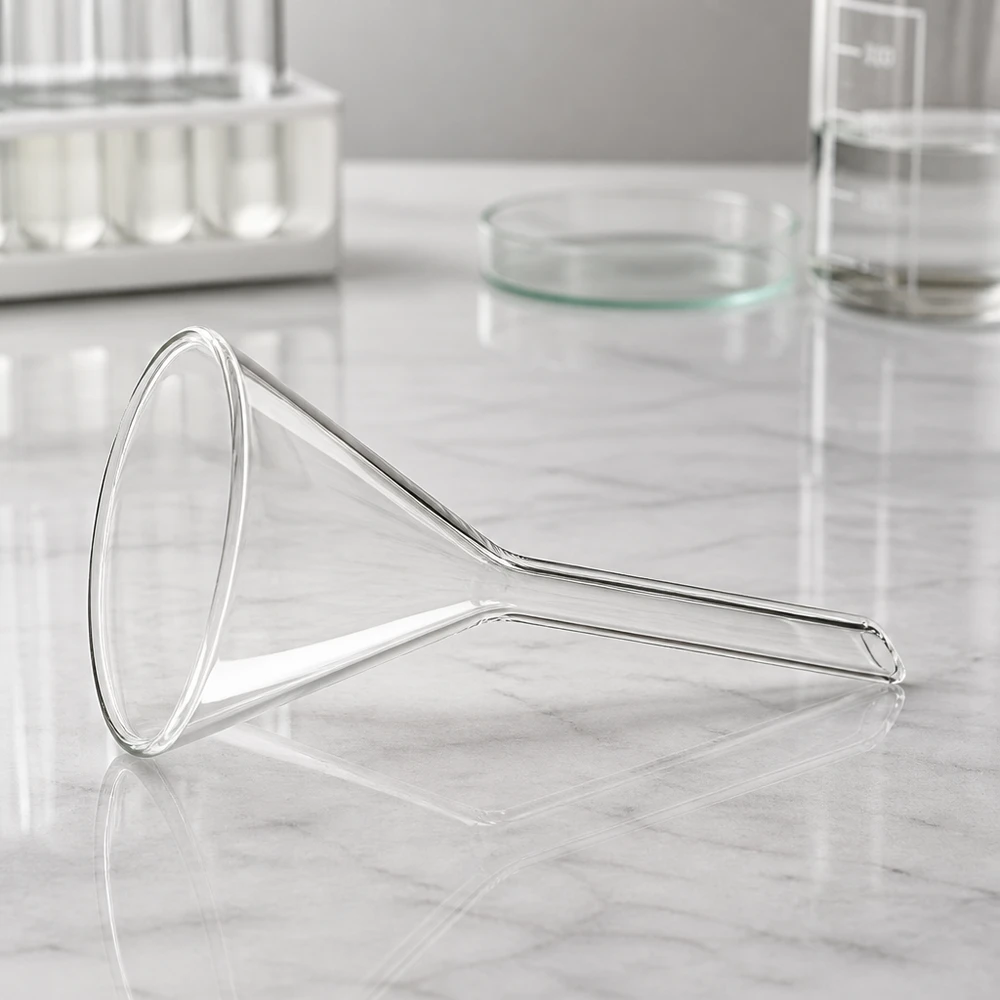 Trichter ø55mm Kalk-Soda, Winkel 60°, Kurzstil Professioneller Glastrichter mit ergonomischem Kurzstiel für einfache Handhabung im Labor