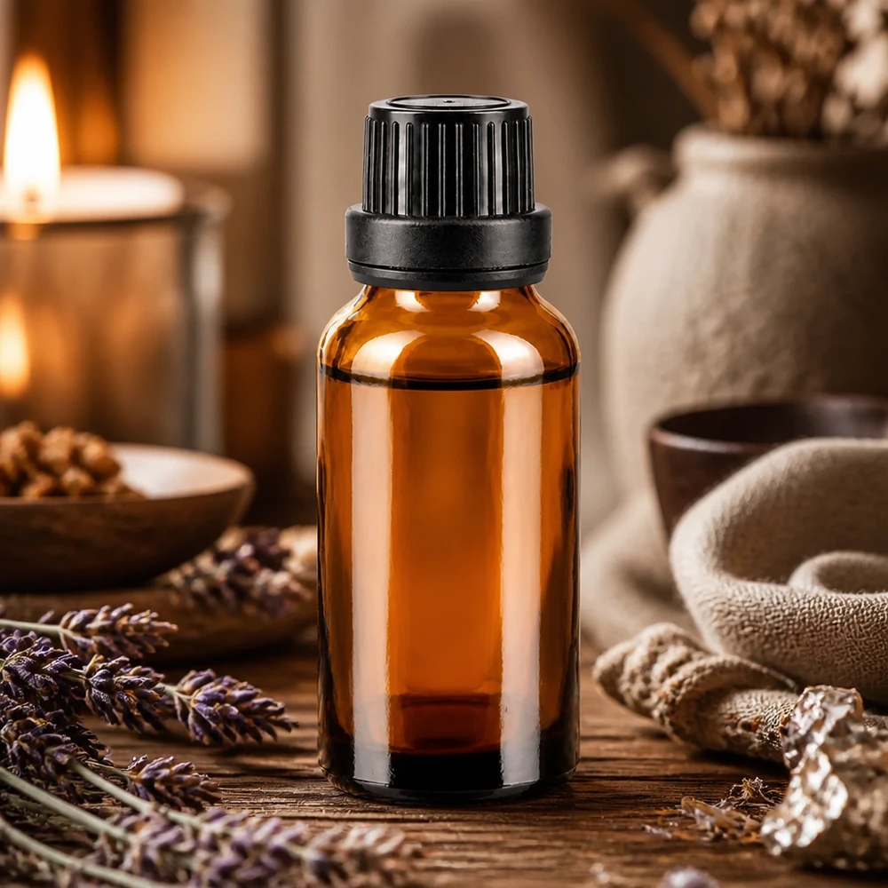 Apothekerglas 20ml bernsteinfarben mit 2mm Tropfeinsatz für Aromatherapie und ätherische Öle