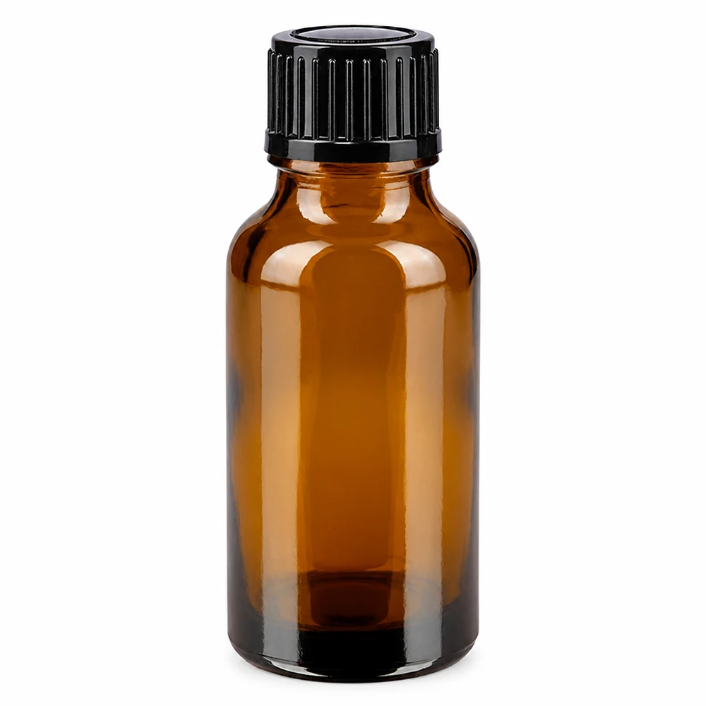 Kleine Tropfflasche 20ml aus braunem Borosilikatglas mit schwarzem Dosierverschluss