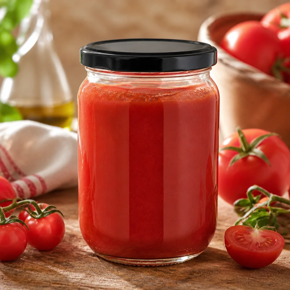 555ml Rundglas BasicSeal schwarzer Twist-Off Deckel für selbstgemachte Tomatensoße