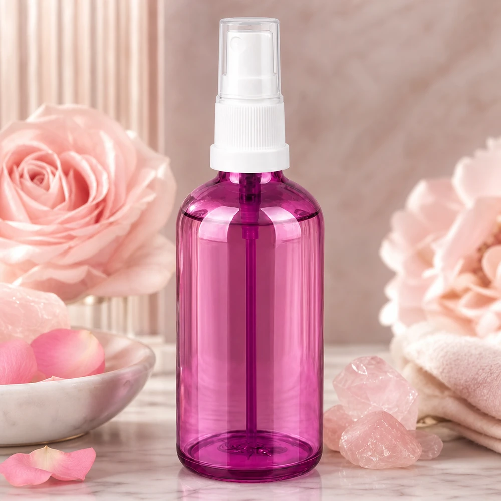 100ml Sprayflasche weiss/transparent Standard PurpleLine UT18/100 Moderne 100ml Flasche mit Sprühaufsatz in trendiger violetter Farbgebung für Beauty-Routine