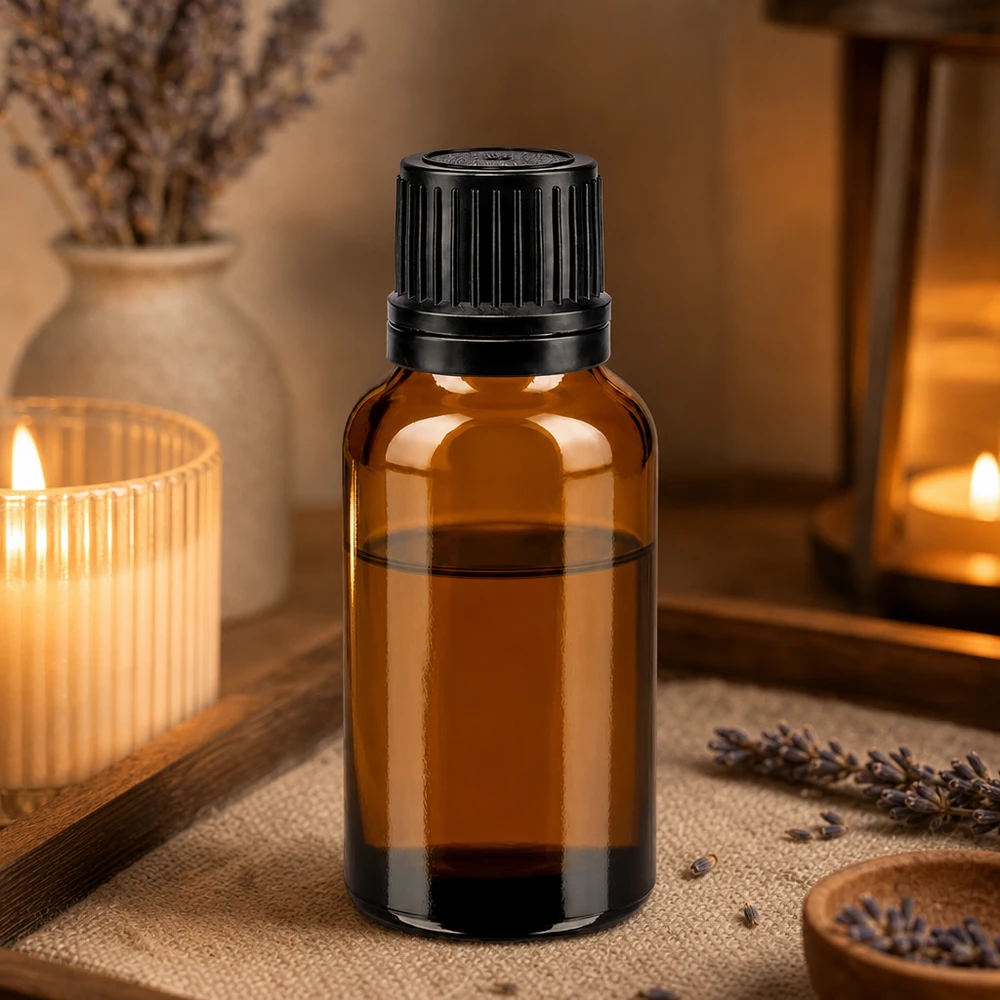 20ml Apothekerflasche aus UV-Schutzglas mit 8mm Öffnung und schwarzem Sicherheitsverschluss