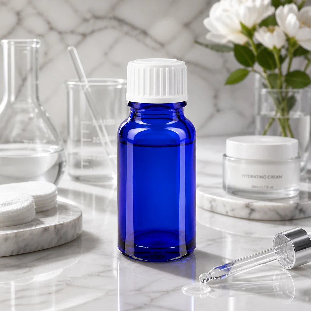 Apothekenflasche blau 10ml Schraubverschluss weiß Globuli Standard Kobaltblaue Glasflasche 10ml für ätherische Öle und Laboranwendungen