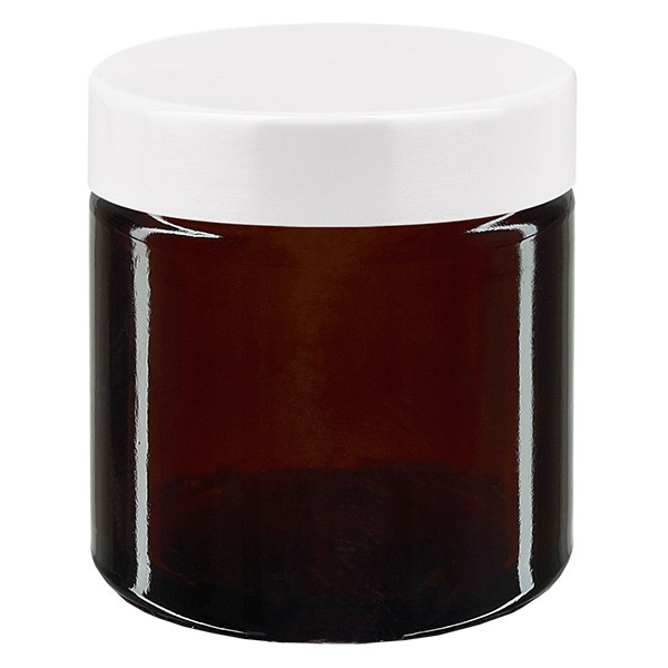 60ml Glastiegel. braun, mit weißem Bakelit ApoGlas