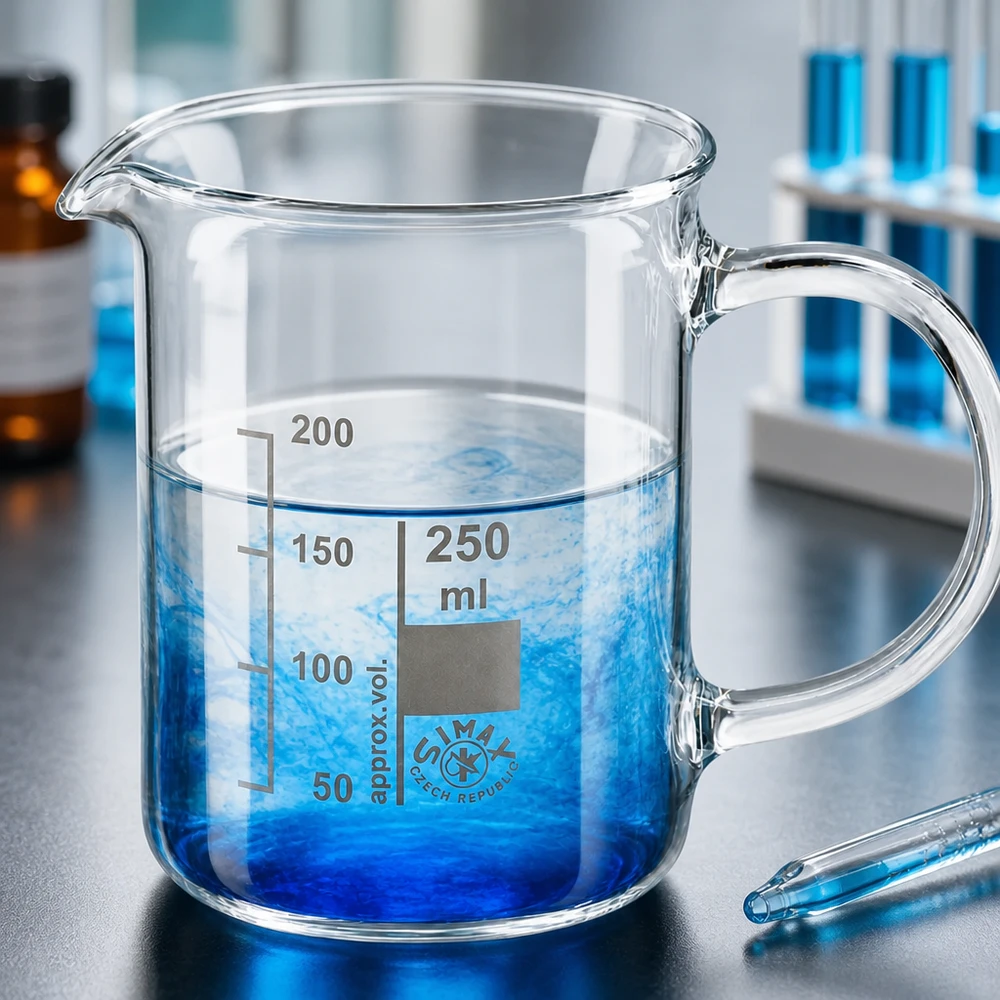Becherglas 250ml Borosilikatglas, mit Henkel Hitzebeständiges Borosilikatglas Becherglas 250ml mit Ausguss und ergonomischem Henkel