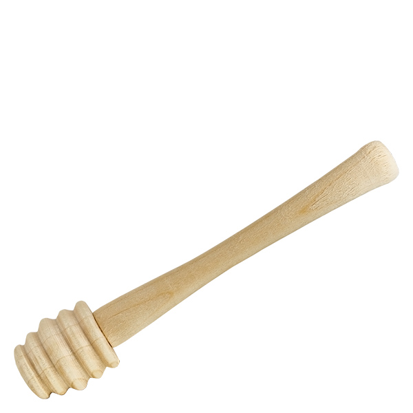 Honiglöffel aus robustem Ahornholz / 10.5 cm lang Honiglöffel aus Ahornholz 10,5 cm lang mit gerilltem Kopf zum Dosieren von Honig auf weißem Hintergrund