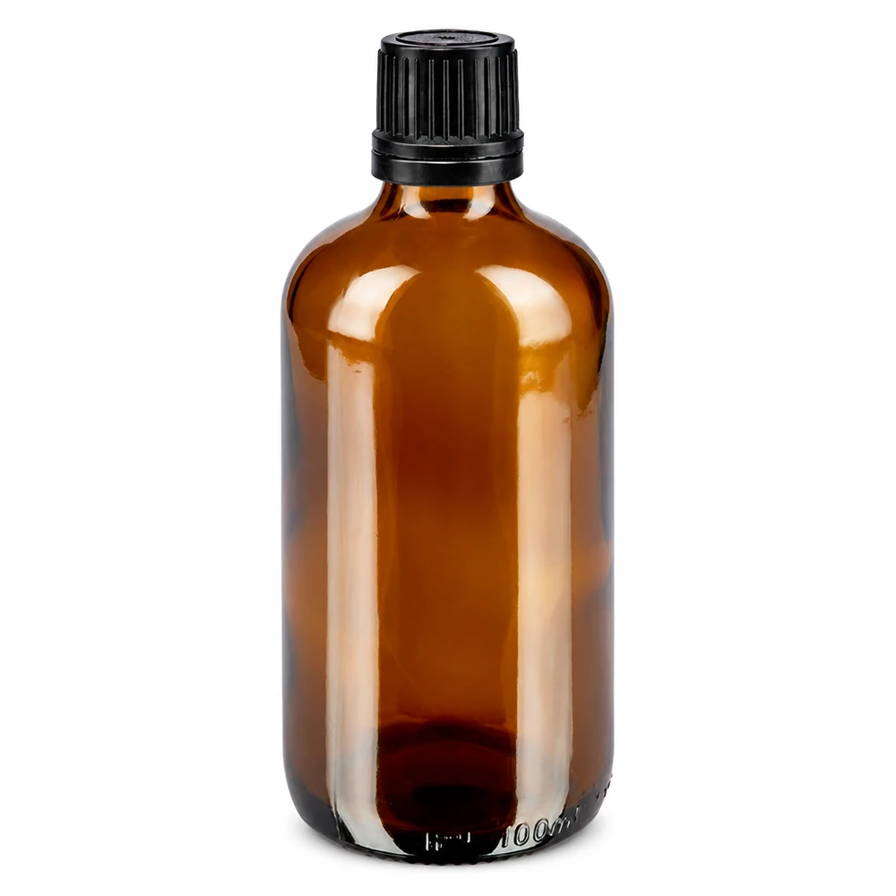 Braunglas Tropfflasche 100ml mit kindersicherem OV Verschluss schwarz für Arzneimittel und Öle