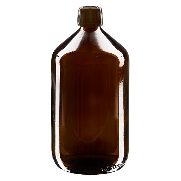 1000ml Medizinflasche braun, Verschluss braun mit Originalitätsring ApoGlas 1000ml Medizinflasche braun, Verschluss braun mit Originalitätsring ApoGlas