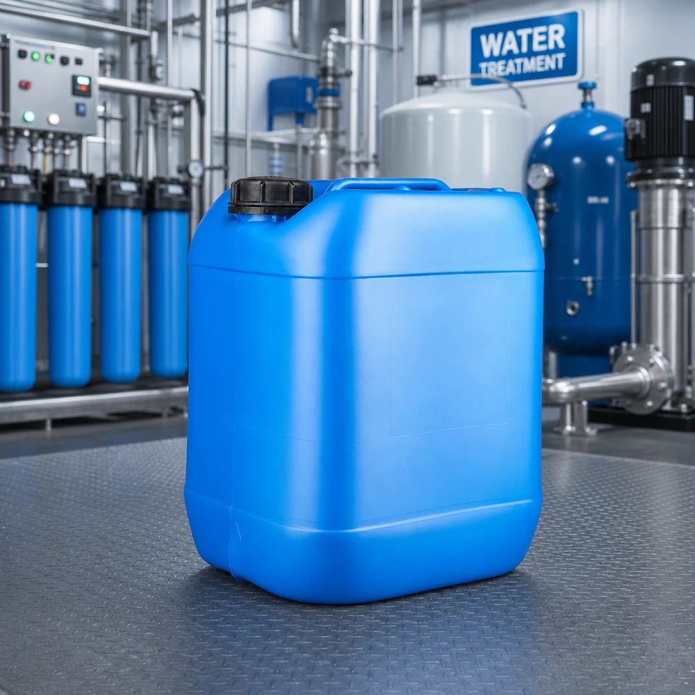 Rechteckiger Kunststoffkanister 20L blau für Wasserbehandlung und Chemikalien