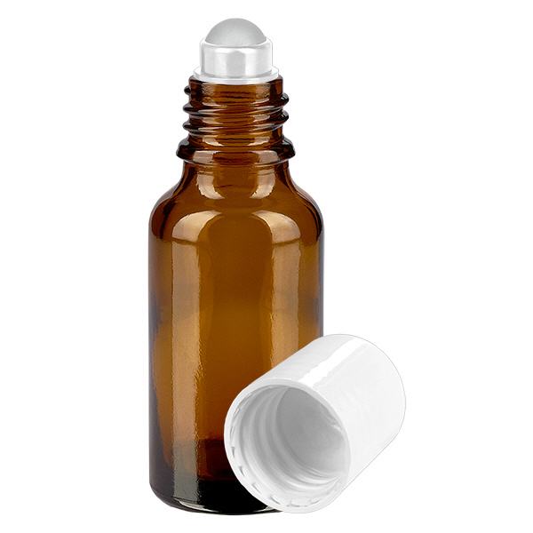 Apothekenflasche braun 20ml Roll-On Verschluss weiß Apothekenflasche braun 20ml Roll-On Verschluss weiß