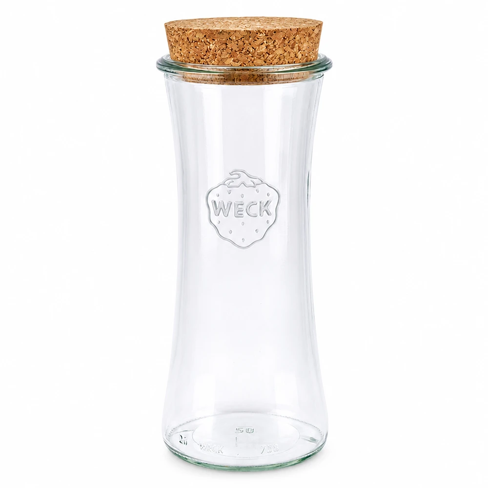 700ml Delikatessenglas WECK RR80 mit Korken natur WECK Delikatessenglas 700ml RR80 mit Naturkorken Deckel Einmachglas Vorratsglas transparent