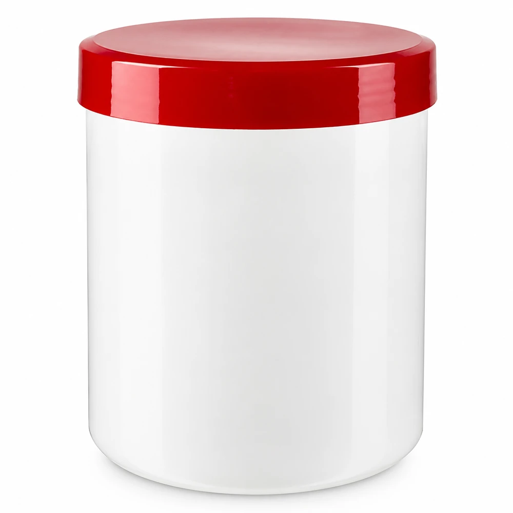 Salbenkruke 200g weiß mit rotem Schraubdeckel (Polypropylen) 200g Salbenkruke weiß rot für Cremes Salben und Kosmetikprodukte