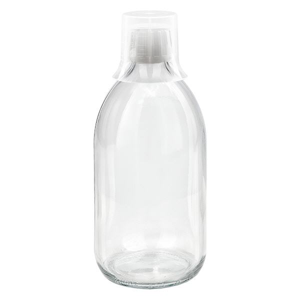500ml Medizinflasche klar, Verschluss Originalitätsverschluss mit Dosierbecher 30ml ApoGlas