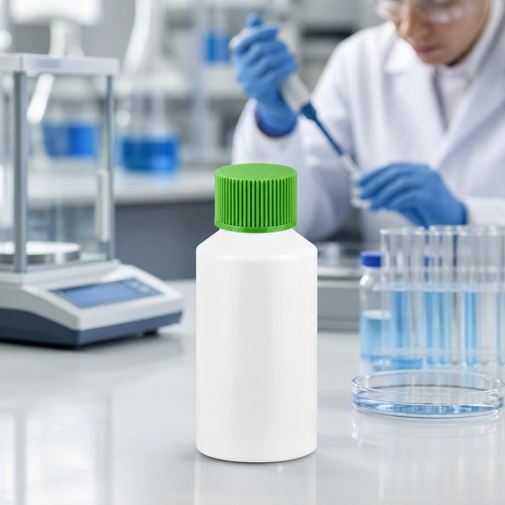 50ml HDPE Flasche weiß mit kindersicherem grünen Verschluss für Arzneimittelabfüllung