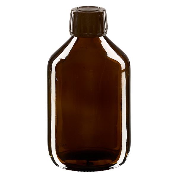 300ml Medizinflasche braun, Verschluss braun mit Originalitätsring ApoGlas 300ml Medizinflasche braun, Verschluss braun mit Originalitätsring ApoGlas