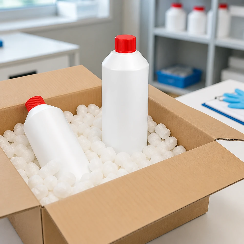 Apothekenflasche HDPE 250ml weiß, mit rotem Schraubverschluss Leere HDPE Flasche 250ml mit kindersicherem rotem Verschluss für pharmazeutische Flüssigkeiten