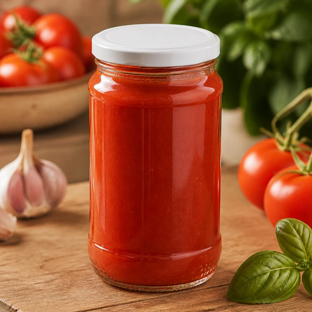 370ml Rundglas + BasicSeal weiß UNiTWIST Hausgemachte Tomatenpassata in 370ml UNiTWIST Rundglas mit auslaufsicherem BasicSeal Deckel weiß