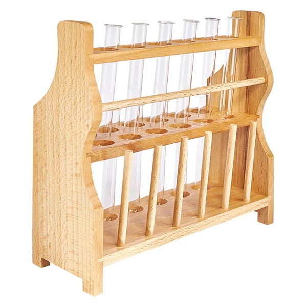 Reagenzglasgest.aus Holz mit 12 Reagenzgl.Borosilikat 100x12