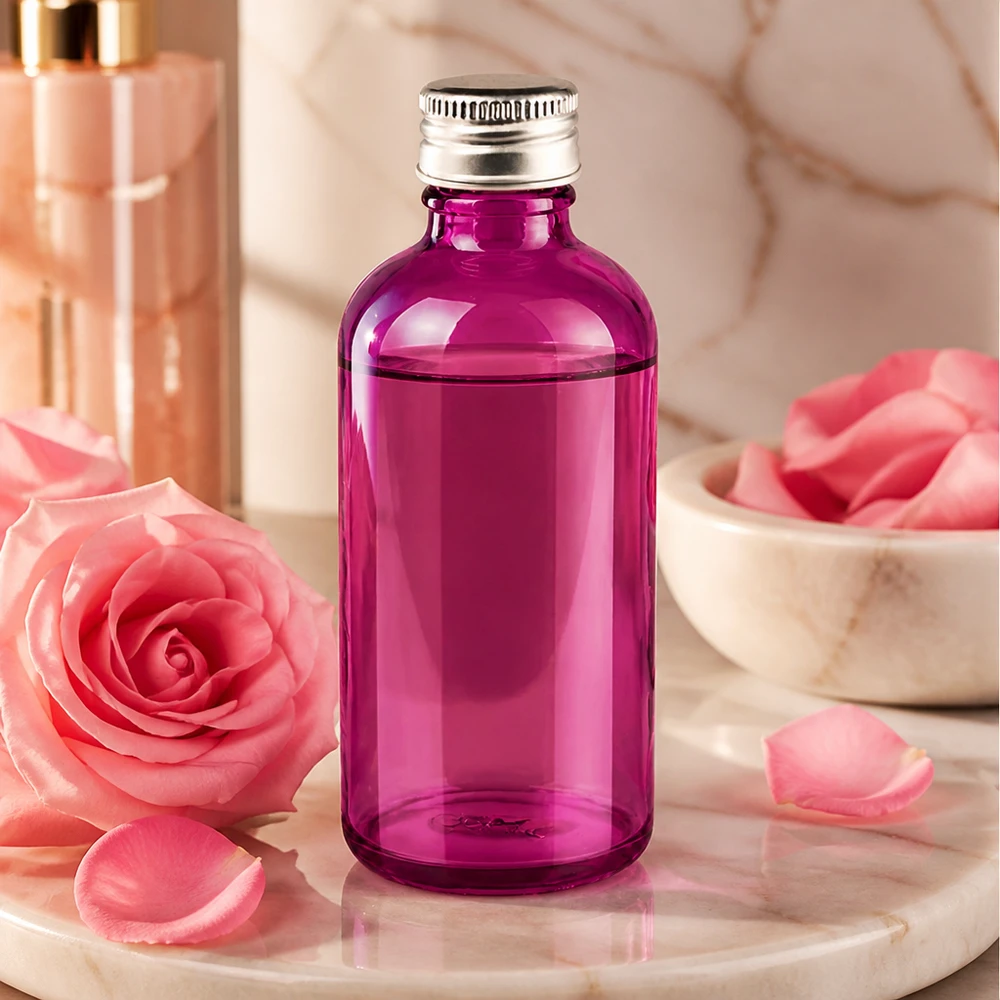 100ml Flas. 11mm Schraubverschluss Alu-Silber Standard PurpleLine. UT18/100 Premium Kosmetikflasche 100ml aus getöntem Glas zum Schutz vor UV-Licht mit Aludeckel