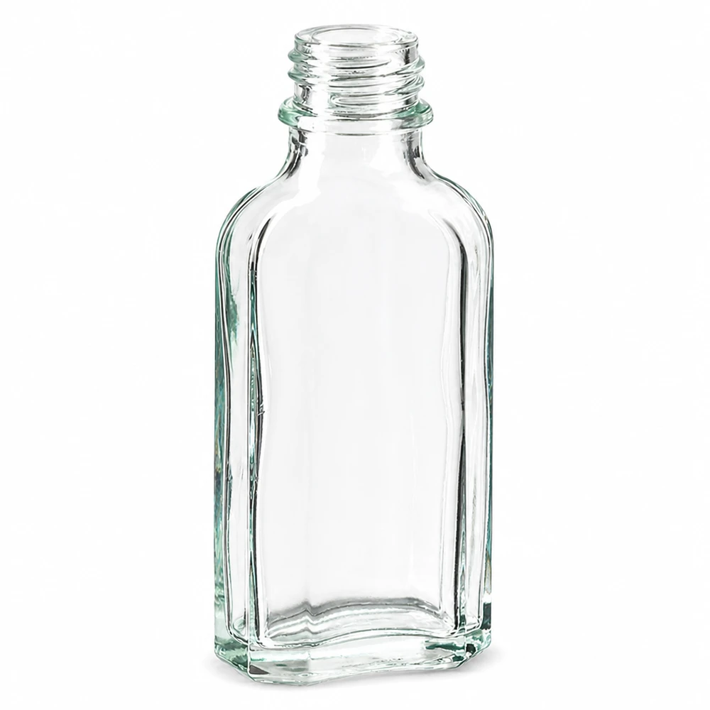 50 ml Meplatflasche klar DIN22 Kleine rechteckige Glasflasche 50 ml transparent mit Schraubgewinde DIN22