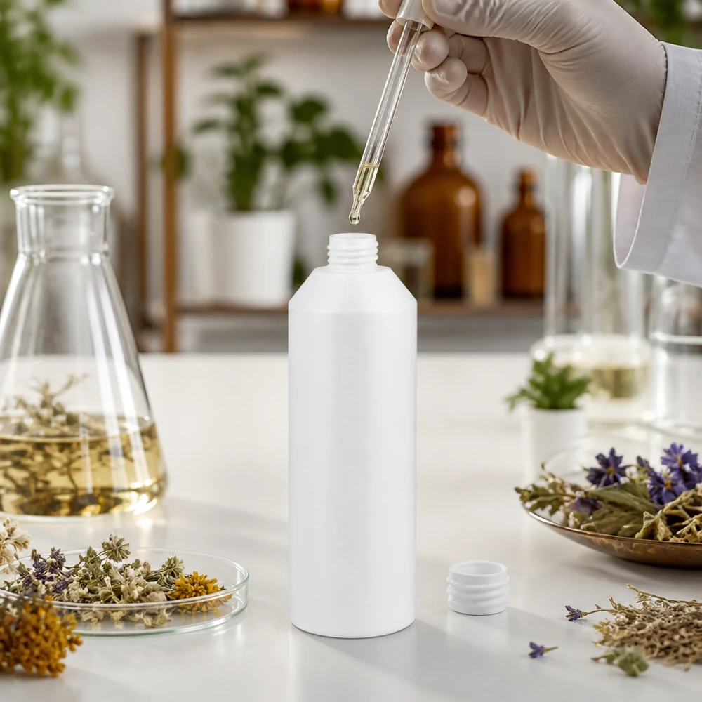 Apothekenflasche HDPE 250ml weiß, ohne Verschluss Weiße Apothekerflasche 250ml aus HDPE mit breiter Schraubmündung für flüssige Extrakte