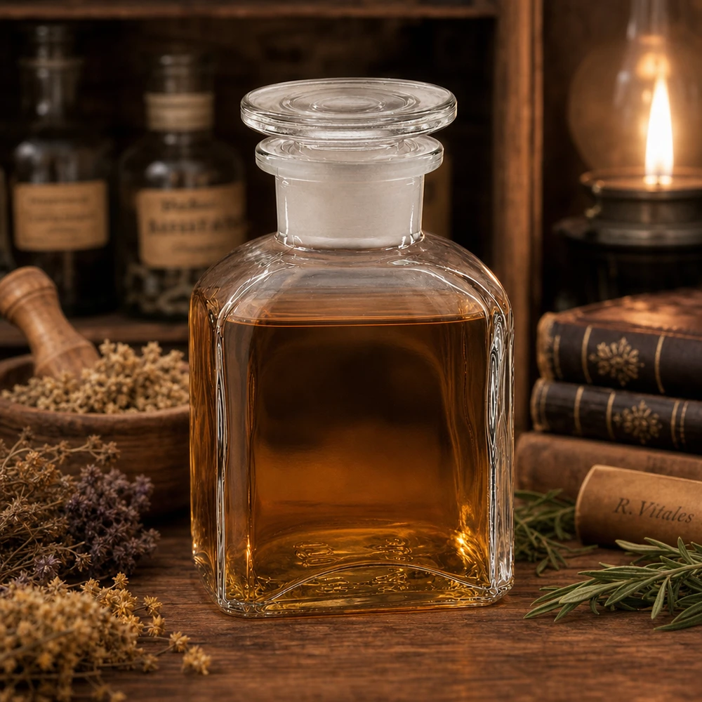 Kleine quadratische Glasflasche 150ml mit Glasstopfen für Essenzen Elixiere und Naturprodukte
