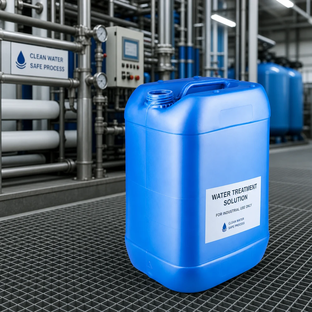 Großvolumiger Kunststoffkanister 25 L blau ohne Deckel für Wasserbehandlungslösungen
