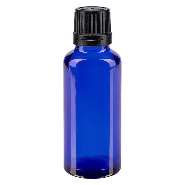 Apothekenflasche blau 30ml Schraubverschluss schwarz Giessring Originalitätsverschluss Apothekenflasche blau 30ml Schraubverschluss schwarz Giessring Originalitätsverschluss