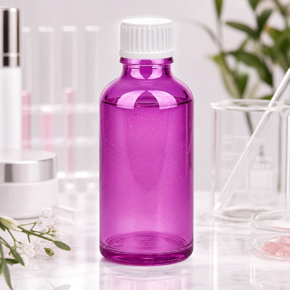 50ml Tropfflasche 0.9mm weiss Standard PurpleLine. UT18/50 50ml Tropfflasche lila durchsichtig mit kindersicherem weißem Verschluss für sichere Aufbewahrung