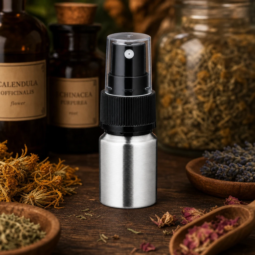 Geschliffene 10ml Aluflasche silber mit Zerstäuber - stilvolles Design für hochwertige Essenzen
