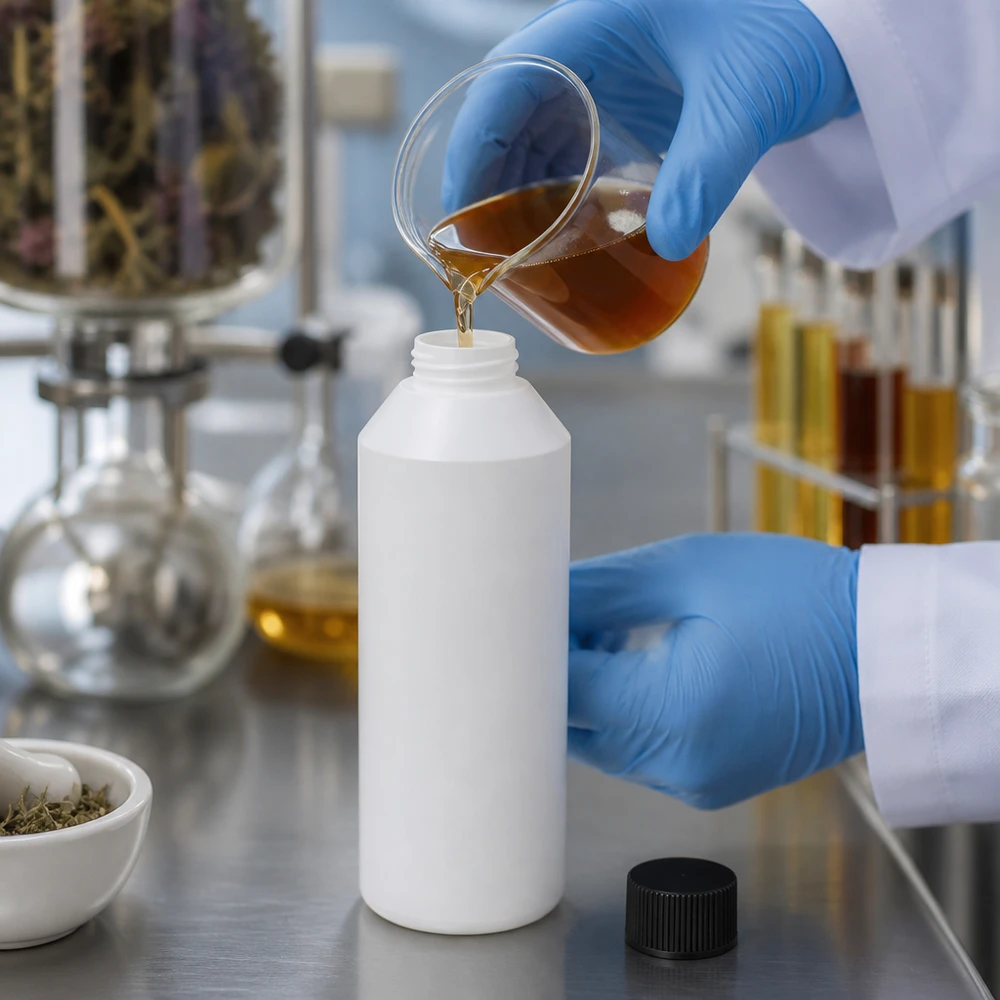 Apothekenflasche 250ml HDPE weiß mit schwarzem SV für Tinkturen Öle und Extrakte geeignet