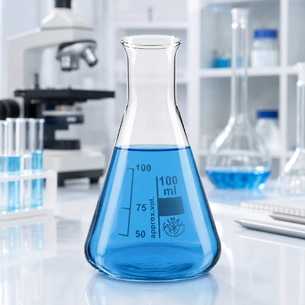 Transparenter Erlenmeyerkolben 100ml Enghals mit bauchiger Form für optimales Mischen