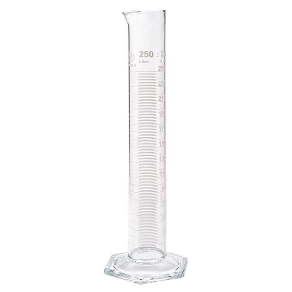250ml Messzylinder HF aus Glas, weiße Skala