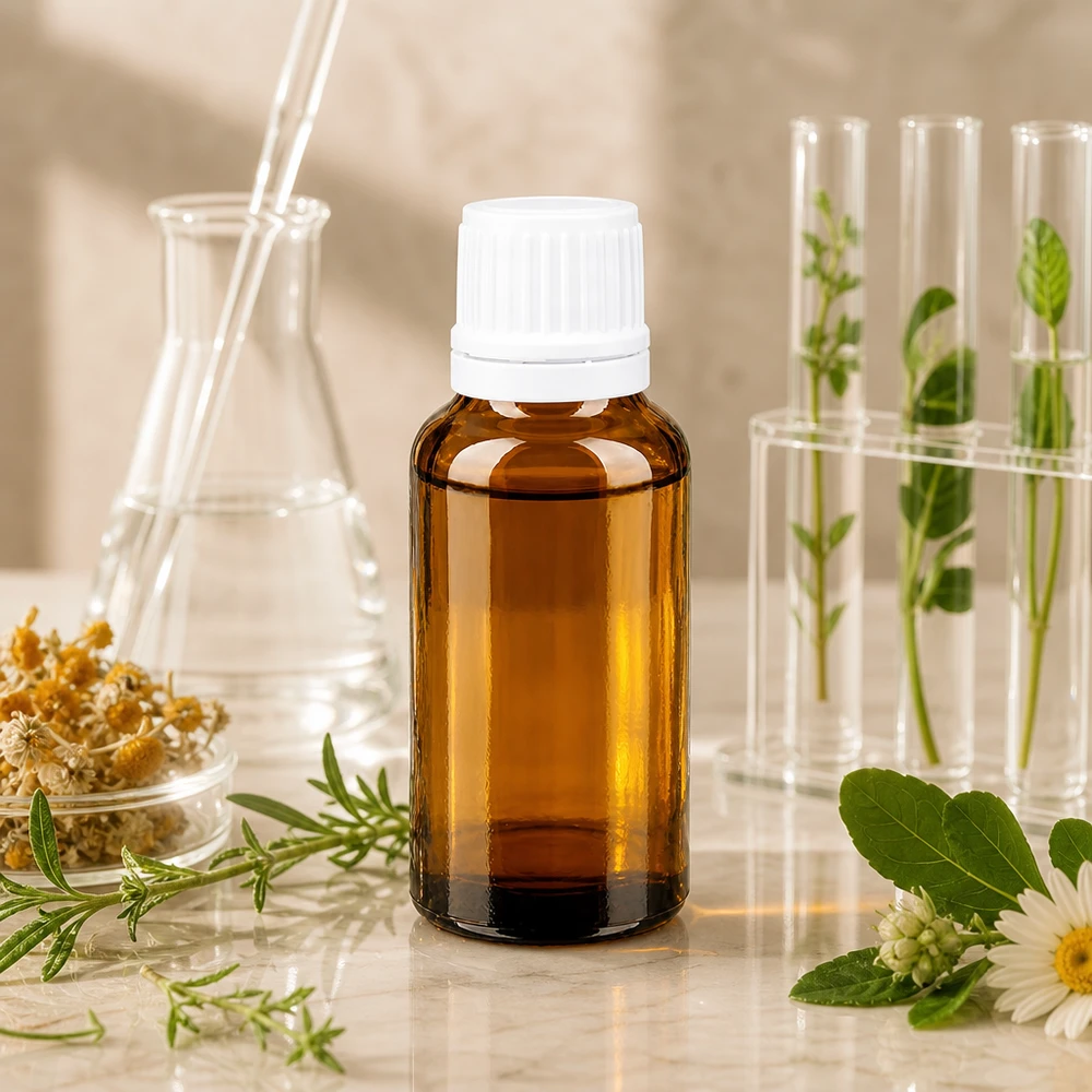 UV-schützende 20ml Apothekerflasche braun mit Tropfverschluss weiß für Tinkturen und Extrakte