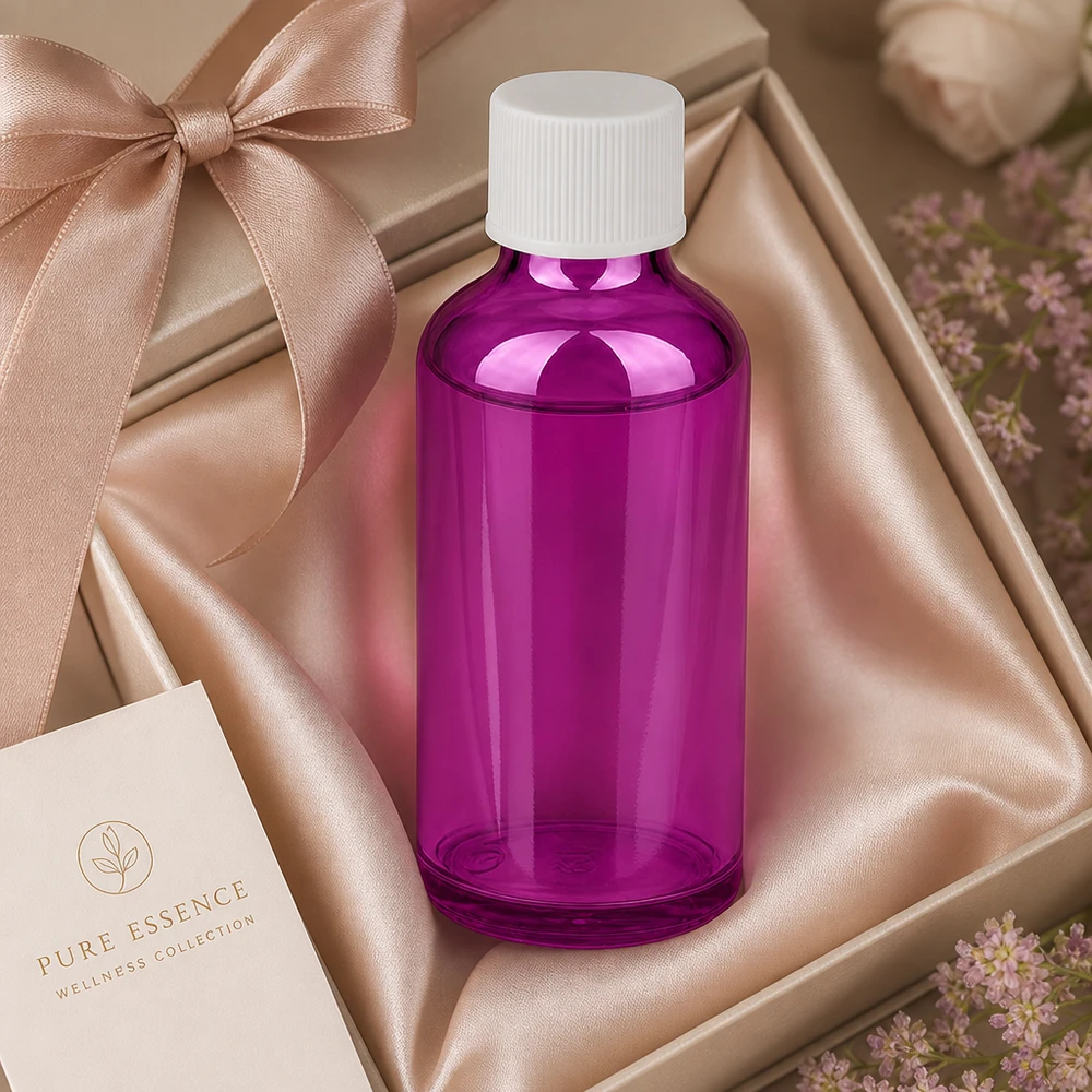 50ml Flasche 11mm Schraubverschluss weiss Standard PurpleLine UT18/50 Premium 50ml Flasche aus getöntem Glas mit optimaler Lichtschutzfunktion für Wirkstoffe