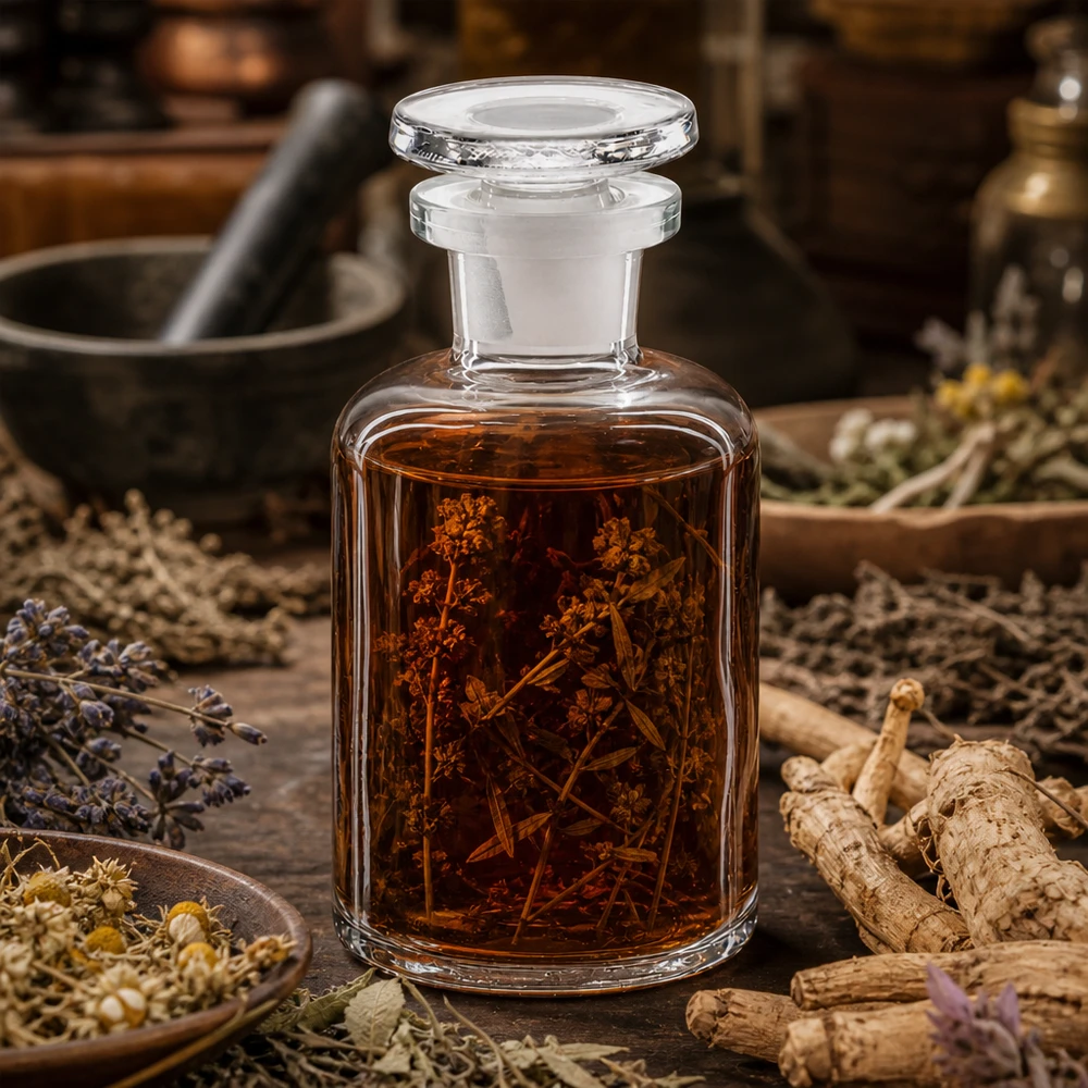 Klassische Sammelflasche 50ml klar Rundschulter Enghals mit Glasstopfen für Naturheilkunde