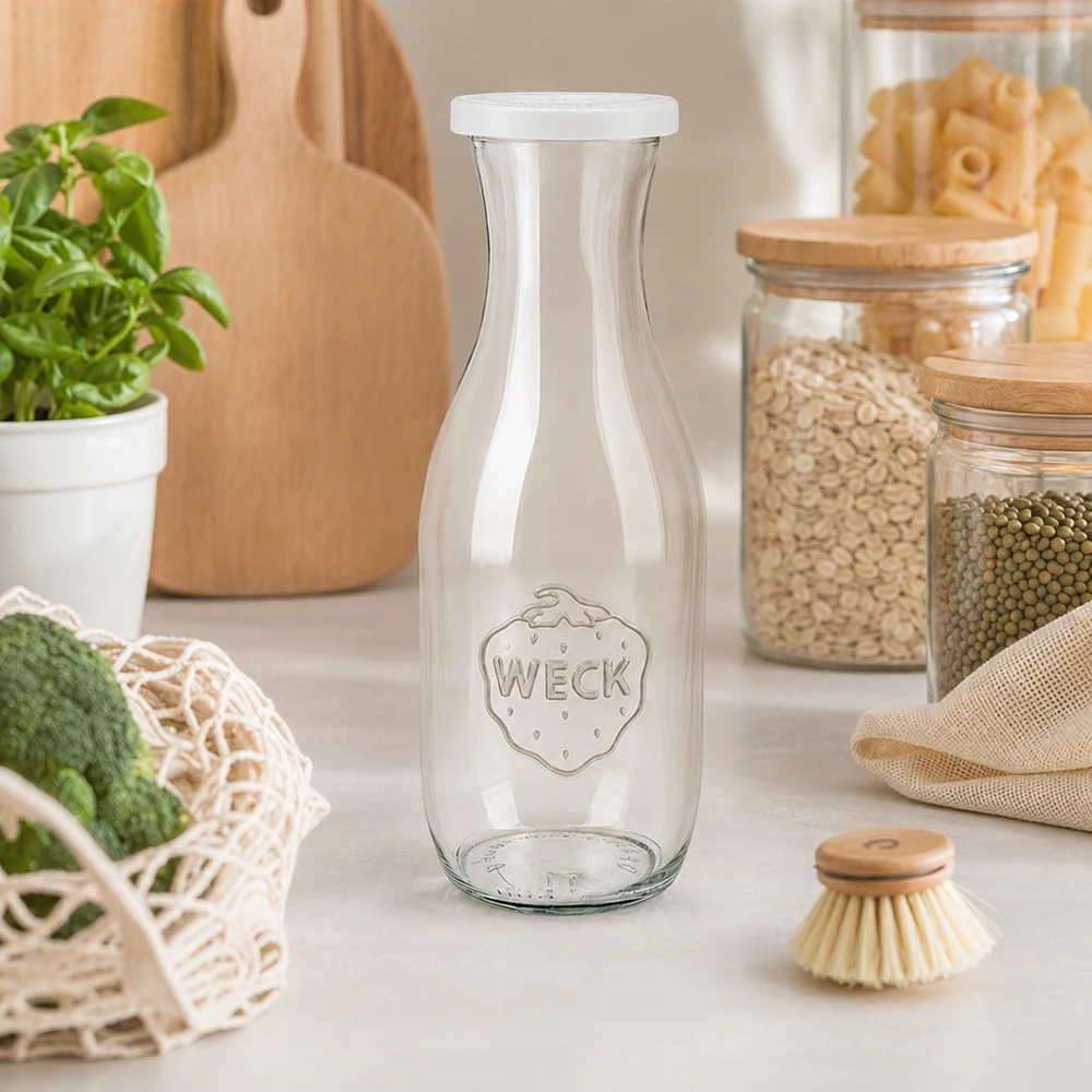 WECK Saftflasche 1062ml in nachhaltiger Zero-Waste Küche mit Vorratsglä­sern und umweltfreundlichen Utensilien