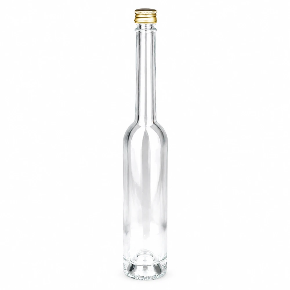 100ml Glasflasche "Toni" mit Schraubverschluss gold UNiTWIST 100ml Glasflasche Toni mit goldenem Schraubverschluss UNiTWIST - klares Glas, schlanke Form, ideal für Spirituosen