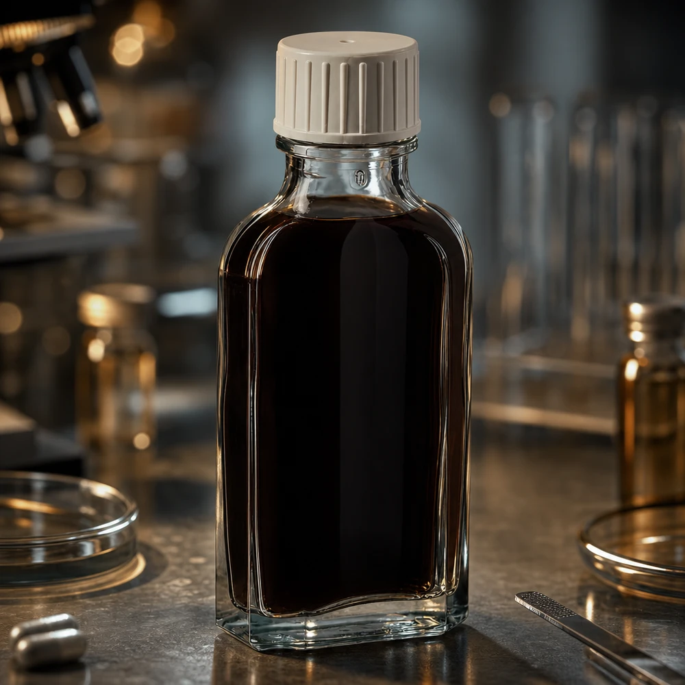 Kompakte Apothekerflasche 50 ml aus Klarglas mit integriertem Gießring für präzises Dosieren