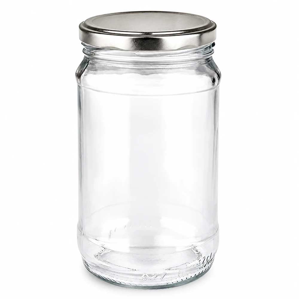 Kleines Rundglas 370ml mit silbernem Metalldeckel BasicSeal ideal zum Einkochen und Konservieren