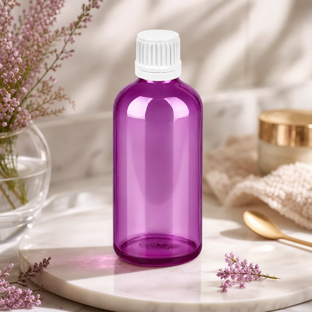 100ml Flasche 11mm Schraubverschluss weiss Originalität Schraubverschlusserschluss PurpleLine UT18/100 100ml Flasche in strahlendem Violett mit glattem Finish für professionelle Produktpräsentation