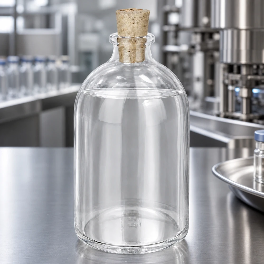 Flasche Klarglas 100ml mit Korken 11/14mm Glasflasche 100ml mit Korken 11/14mm für Laboranwendungen auf Metalltisch