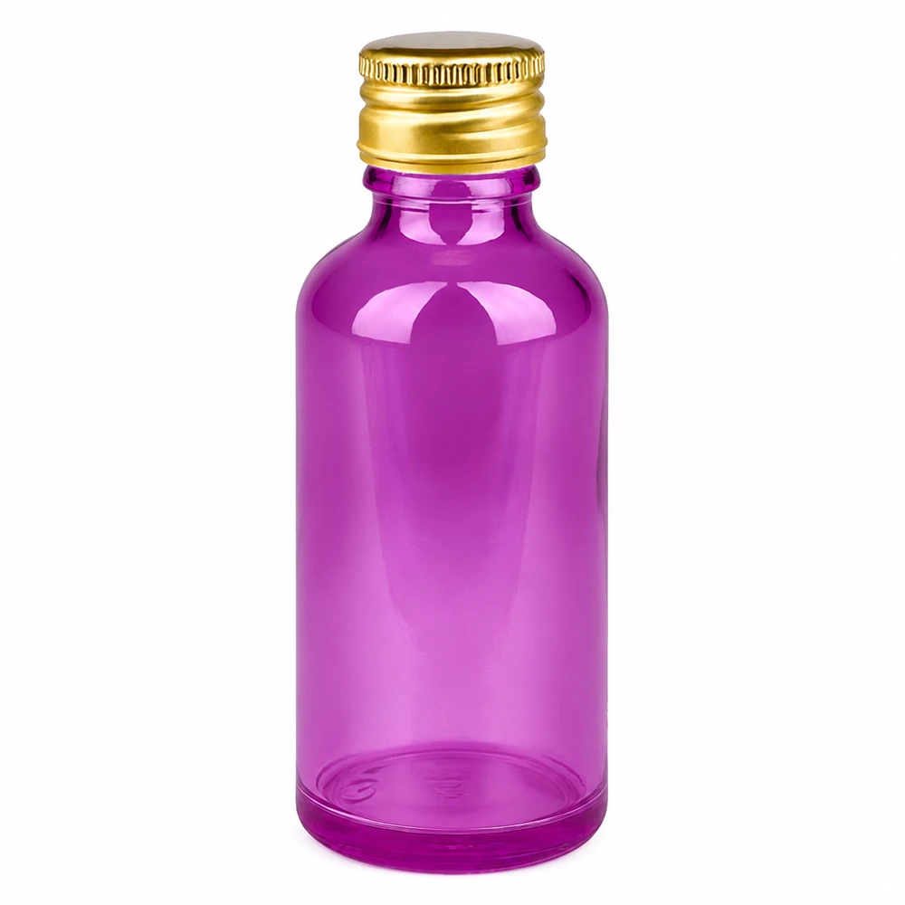 50ml Flasche 11mm Schraubverschluss Alu-Gold Standard PurpleLine. UT18/50 Kleine 50ml Flasche in Purple Look mit Aluminium Goldkappe perfekt für Reisegrößen