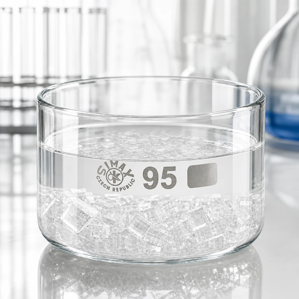 Transparente Glasschale Labor 95mm Durchmesser mit Silicagel gefüllt Laboranwendung