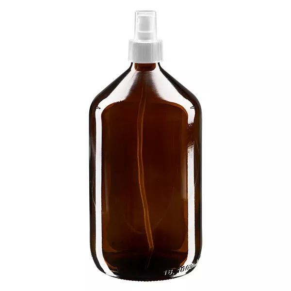 Euro-Medizinflasche 1000ml. braun PP28 mit Zerstäuber weiss Euro-Medizinflasche 1000ml. braun PP28 mit Zerstäuber weiss