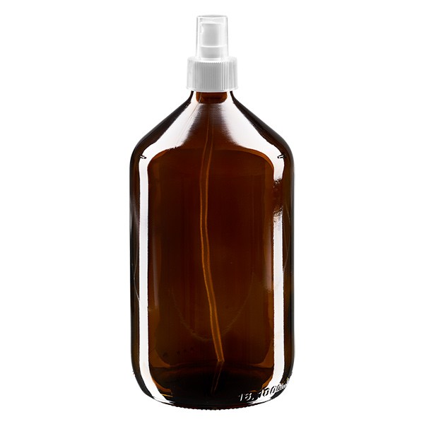 Euro-Medizinflasche 1000ml. braun PP28 mit Zerstäuber weiss Euro-Medizinflasche 1000ml. braun PP28 mit Zerstäuber weiss