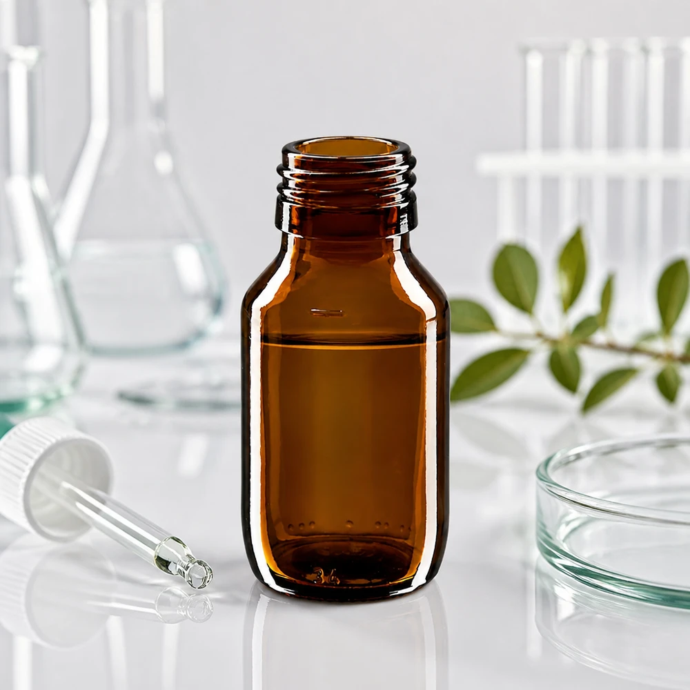 50ml Medizinflasche braun, ohne Verschluss PP28 ApoGlas Kompakte 50ml ApoGlas Medizinflasche braun mit standardisiertem PP28 Schraubgewinde