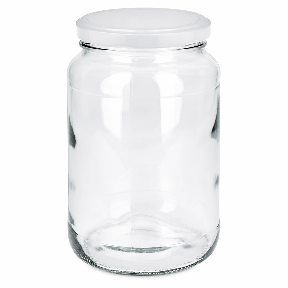 1700ml Rundglas mit weißem BasicSeal Deckel UN-zertifiziert Vorratsglas Einmachglas transparent leer