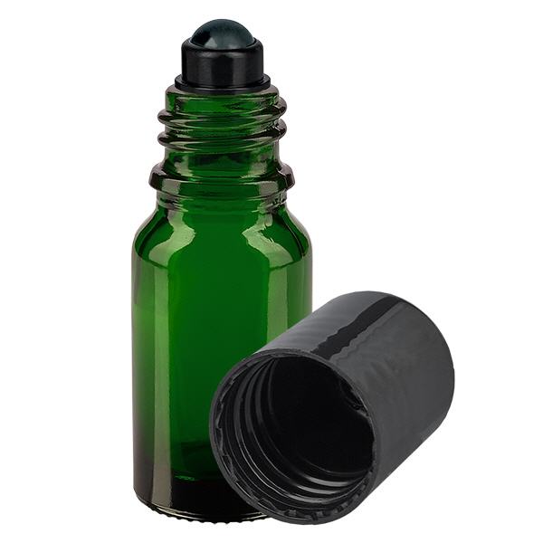 Apothekenflasche grün 10ml Roll-On Verschluss schwarz Apothekenflasche grün 10ml Roll-On Verschluss schwarz