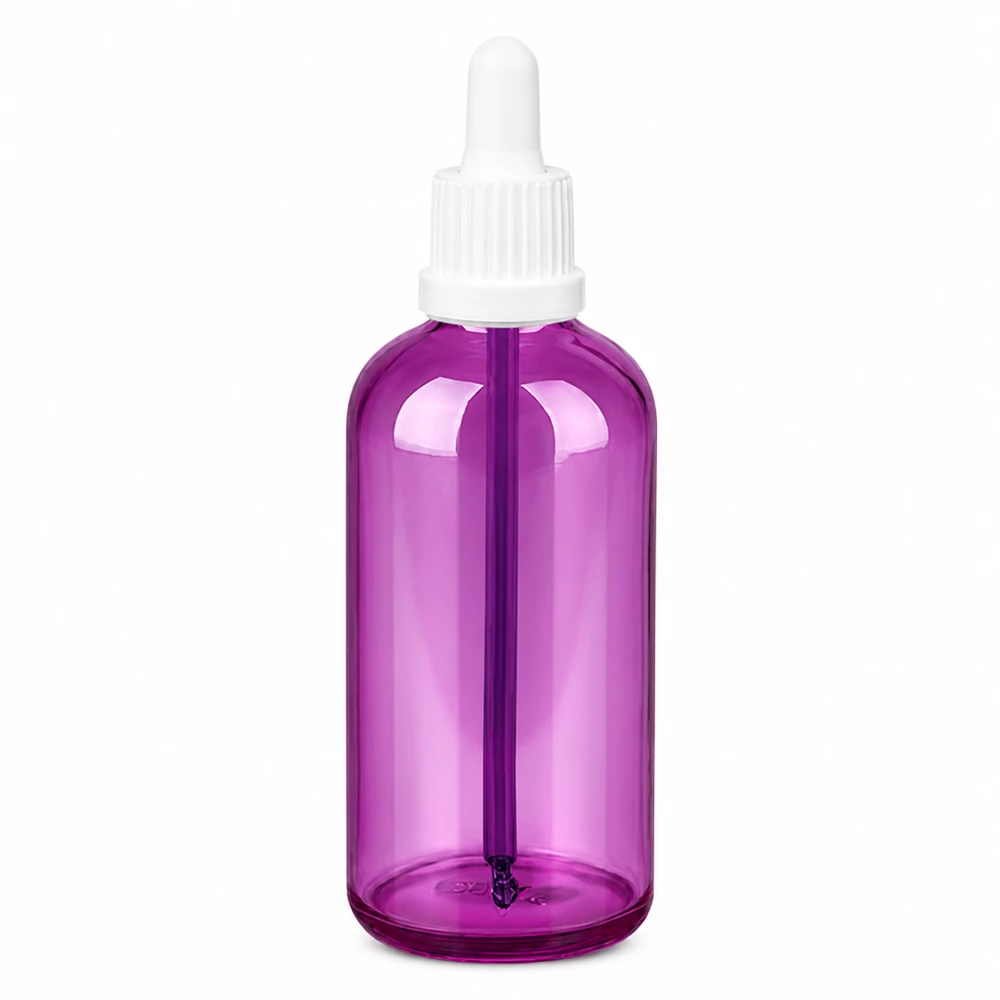 100ml Pipettenflasche weiss Originalität Schraubverschlusserschluss PurpleLine UT18/100 Transparente purple Flasche 100ml mit Dropper Cap für flüssige Präparate